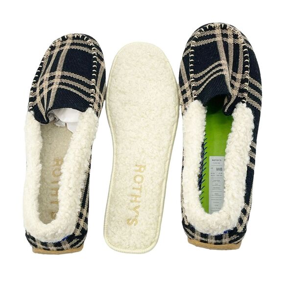 ROTHY'S Merino Wool Blend Slip-on Black Plaid Moccasin Slippers Size 8 NWOB - Picture 5 of 11